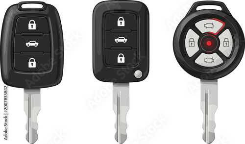 Fotografía Car key remote collection vector set with modern vehicle lock unlock and trunk c