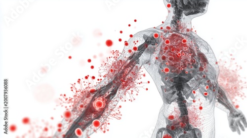 Medical illustration shows effects of autoimmune disease on human body with visible impact areas on a white background