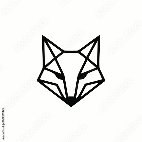 Geometric fox head illustration in black and white isolated on white background