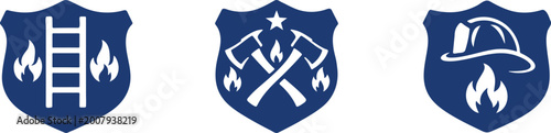 Foto Fire department badge vector icon, emergency rescue firefighter emblem design