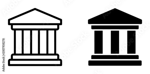Konstfotografi Classic Greek Temple Icons, Government Building Symbols, Outline and Solid Fill