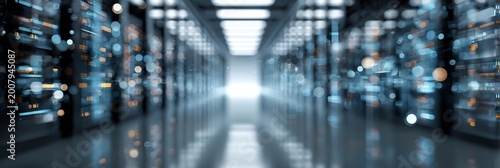 Modern data center server room corridor clean technology interior