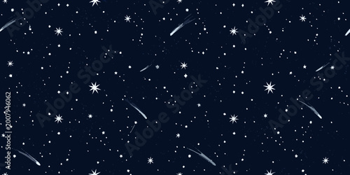 starry night sky with shooting stars dark blue background
