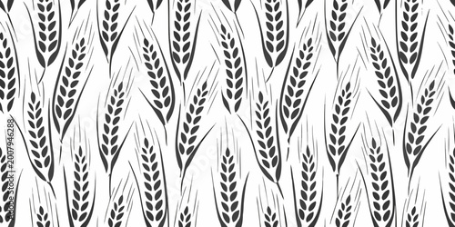 Wheat stalk pattern black and white agricultural design on white background