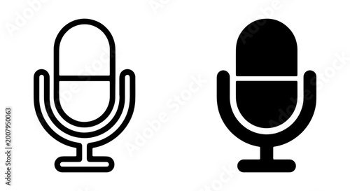 Microphone icons, black and white, vector illustration, audio symbols