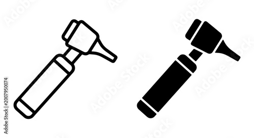Medical otoscope icons, black and white, vector illustrations, doctor tools