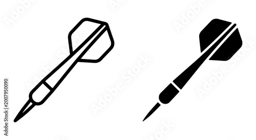 Dart icons, black and white, vector graphics, sports symbols