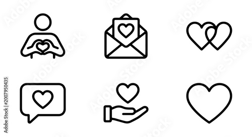 Konstfotografi Heart icons, love symbols, chat, email, care, vector graphics