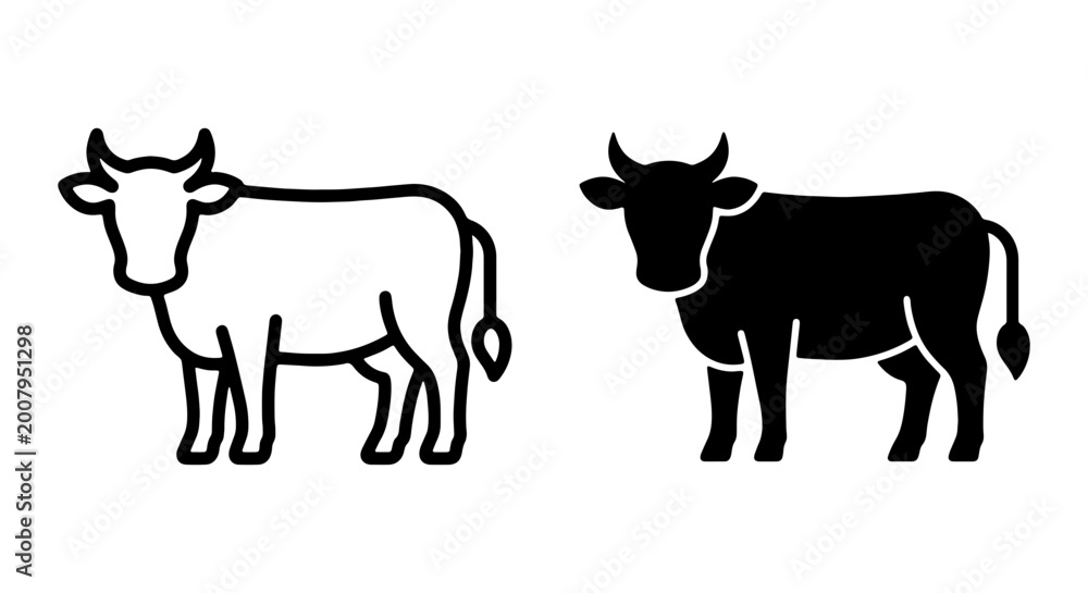 Fototapeta premium Cow, bull icons, black and white, vector graphics, animal symbols