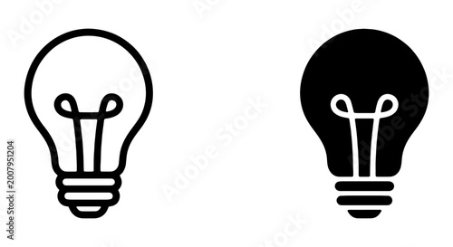 Light Bulb Icons, Black and White, Vector Graphics, Idea Symbols