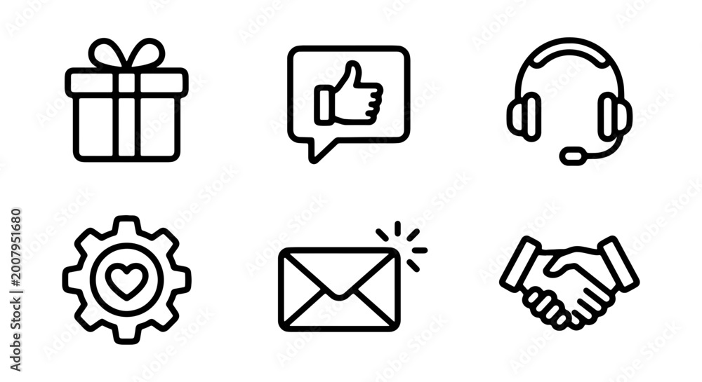 Fototapeta premium Business icons, customer service symbols, set of 6 vector graphics