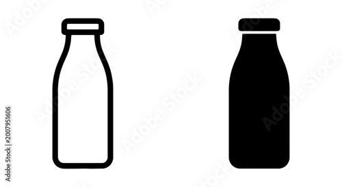 Quadro su tela Milk bottle icons, black and white, vector graphics, dairy symbols