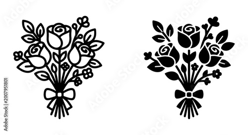 Obraz na płótnie Floral Bouquet, Black Vector Icons, Flower Arrangements, Silhouette Graphics
