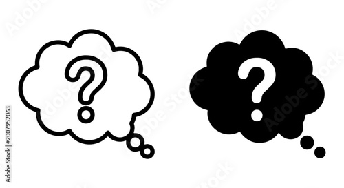Question mark thought bubbles, black and white icons, vector
