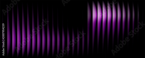 Purple wave fractal glass gradient blurred background, Vertical folds and rough texture of bright purple light on dark background.