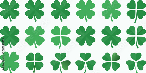 Tableau sur toile Collection of green clover leaves vector illustration on white background