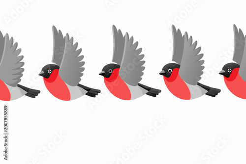 Photography Bullfinch flight sequence six frame animation isolated on white