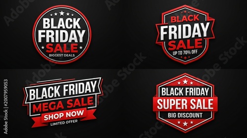 Black Friday sale labels and badges for shopping discounts