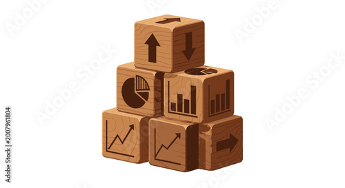 Conceptual illustration depicting the word GROW formed by rustic wooden blocks, symbolizing progress, development, and upward trajectory for personal and business achievement