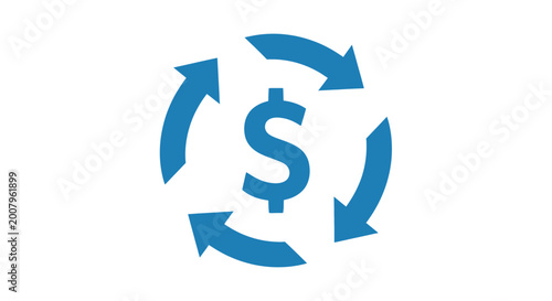 Dynamic Financial Flow Icon Featuring a Dollar Currency Symbol Encircled by Arrows Indicating Exchange, Circulation, and Refreshing Monetary Transactions