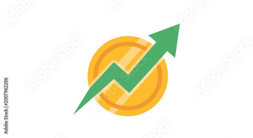 Фотография A vibrant golden currency coin illustrating an upward trend, symbolizing signifi