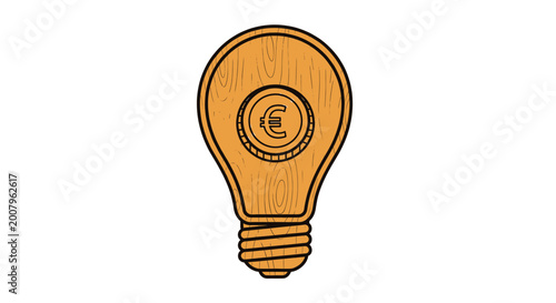 Creative Financial Thinking A wooden light bulb illustration with a Euro coin inside, symbolizing brilliant money-making ideas, economic solutions, and smart investment concepts