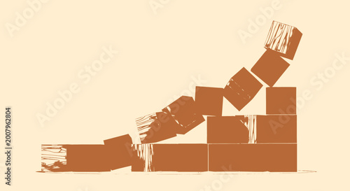 Cuadro en lienzo Dynamic stylized illustration of a constructed block formation in a state of col