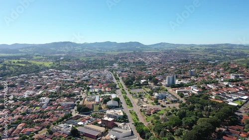 Aerial view of town of Ceres surrounded by mountains and green valleys on May, 2026. Ceres, Goias, Brazil