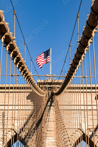 brooklyn bridge and flag