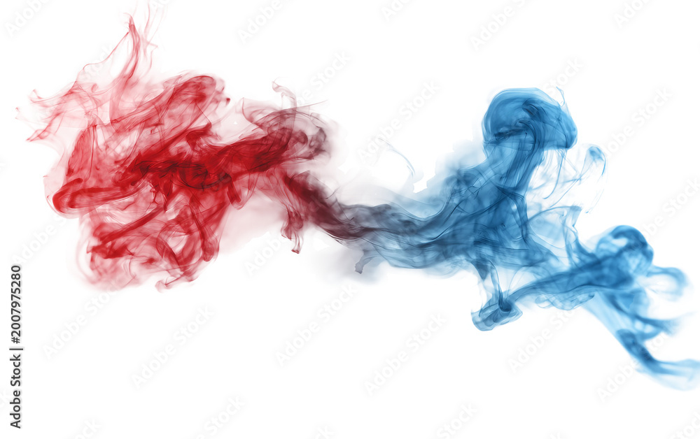 Fototapeta premium Red white and blue swirl smoke effect isolated on white background in abstract studio composition Isolated on transparent background PNG