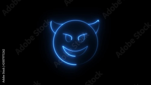 Glowing neon devil icon animation . glowing neon demon emoticon. devil with grin face ,mockery emoticon ,cute demon icon. animation