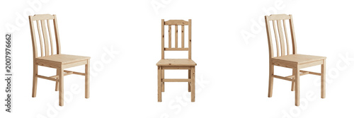 Quadro em tela Simple Wooden Chair Front View Isolated on Transparent Background for Interior D