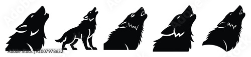 Φωτογραφία Big set of werewolf howling silhouettes black icon and character