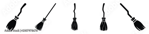 Fotografija Big set of witch broom bundle silhouettes black icon and character