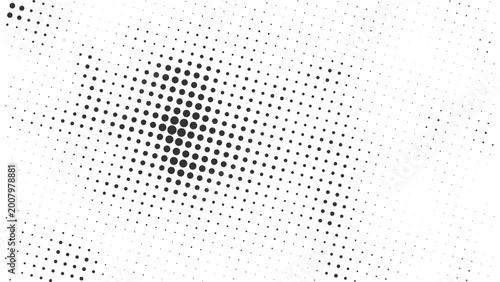 Foto Abstract halftone dot cluster gradient forming central focal point minimal black