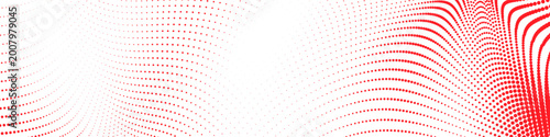 Foto Abstract red halftone dot wave dual composition flowing across white background,