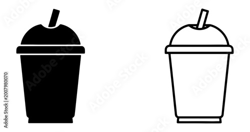 Slika na platnu Disposable cup icons, black and white, straw drink containers, vector graphics