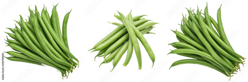 Obraz premium Set and collection of fresh green beans isolated on white background 