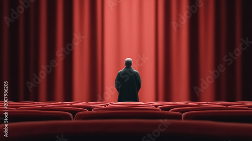 Mysterious theater of shadows in an abandoned opera house setting