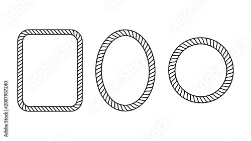 Fotografia Nautical rope frame vector set, rectangular and oval twisted cord borders for ma