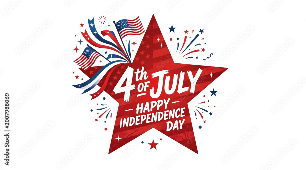 Obraz premium Festive fourth of july celebration a vibrant star shaped design with fireworks and american flags