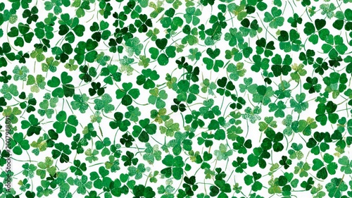 Vibrant clover leaves pattern with green tones. AI generated
