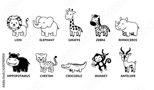 Canvas Print African animals cartoon vector set cute safari wildlife collection flat design i