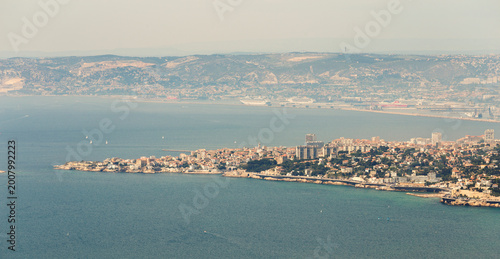 Canvastavla Marseille bay and Endoume peninsula, Provence, with distant Estaque range