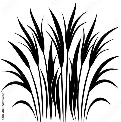 Dynamic black silhouette of tall grass or reeds swaying in wind, abstract natural design on checkered background.