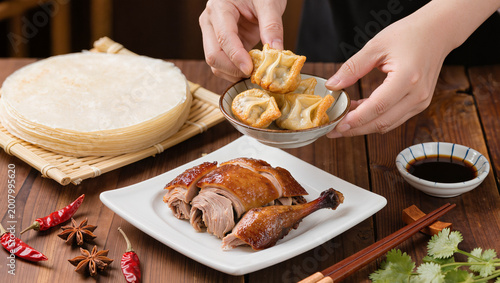 Roasted chicken on a plate.