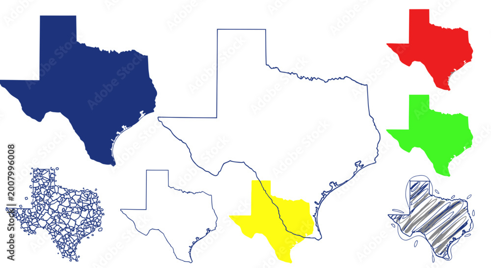 Fototapeta premium Texas State Map Outline Collection - Different Colors and Styles