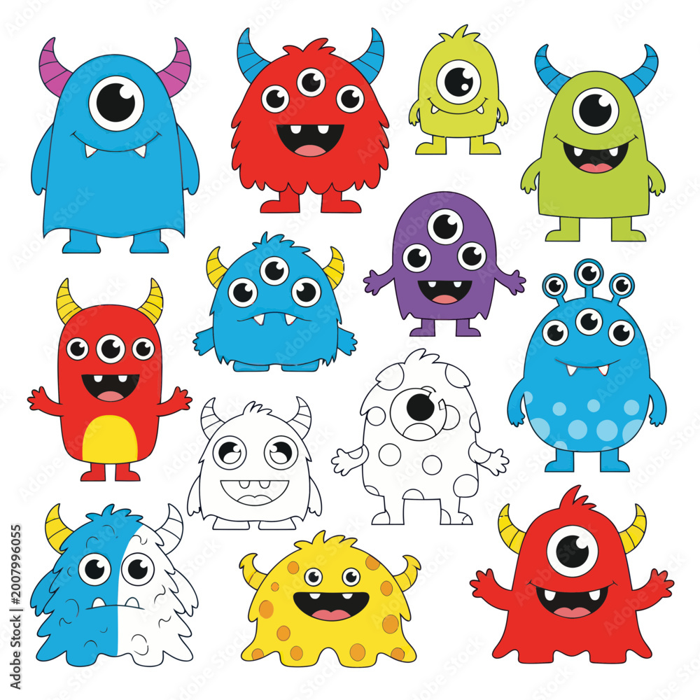 Obraz premium Cute Cartoon Monsters Collection: Colorful, Fun Characters for Kids