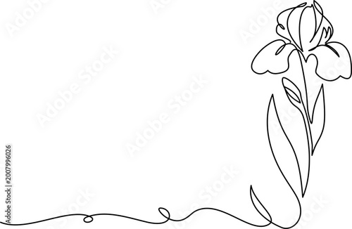 Spring flowers. Decorative iris flower. Continuous one line drawing