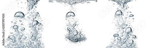 Vertical Water Splash and Air Bubbles PNG Set Isolated on Transparent Background for Pure Freshness and Beverage Branding Liquid Motion Graphics